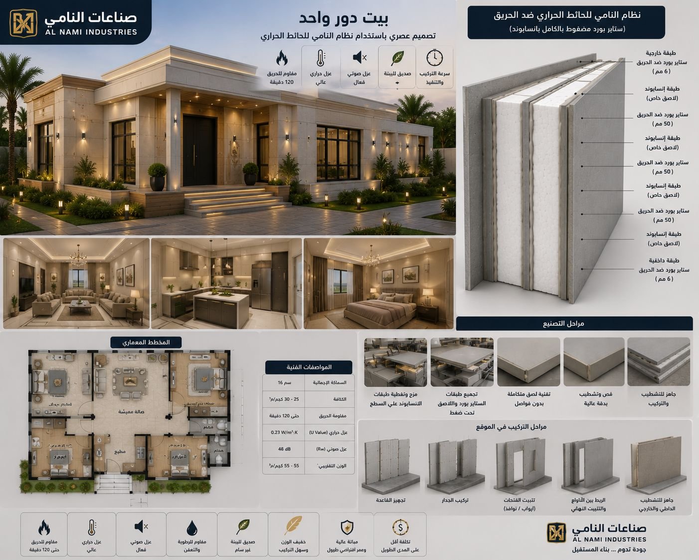 بيت دور واحد بنظام النامي للحائط الحراري